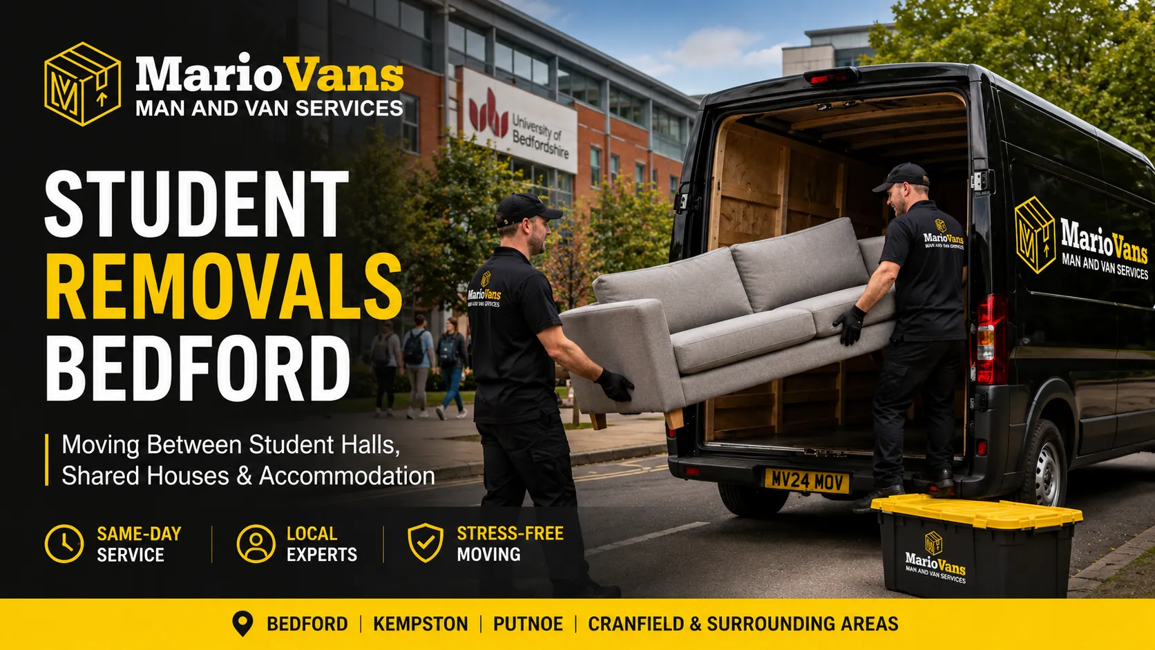Student Removals Bedford and Cranfield, Same Day, Last Minute and Stress Free.