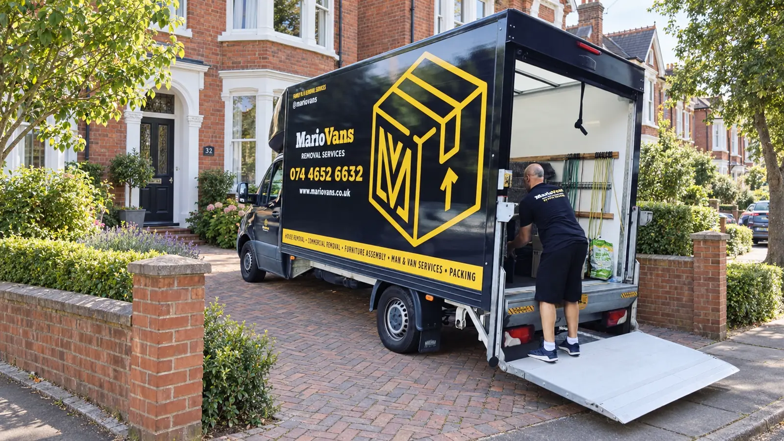 MarioVans removal van outside a Bedford home